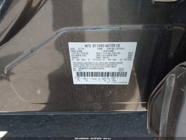 Ford EDGE SEL 2019 2FMPK3J94KBC49020 Image 9