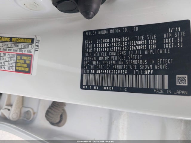 44995582 :رقم المزاد ، JHLRW2H80KX020998 vin ، 2019 Honda Cr-v Ex-l مزاد بيع