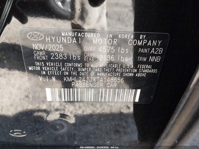 Aukcja sprzedaży 2026 Hyundai Sonata Hybrid Blue, vin: KMHL24JJXTA148656, numer aukcji: 44995591
