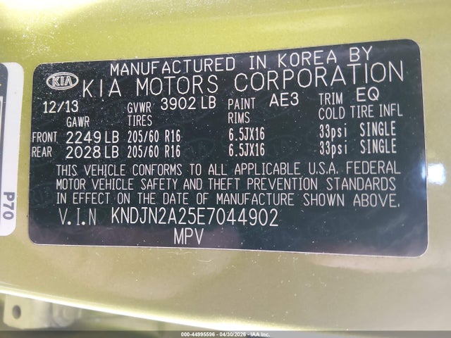 Продажа на аукционе авто 2014 Kia Soul, vin: KNDJN2A25E7044902, номер лота: 44995596