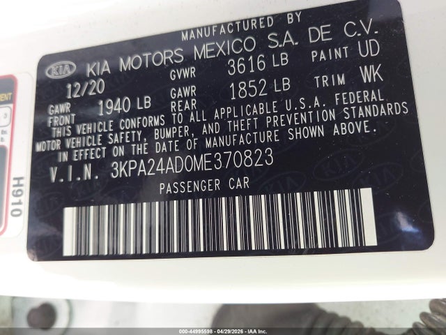 3KPA24AD0ME370823 KIA RIO S