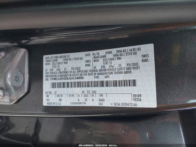 Ford ESCAPE SEL 2018 1FMCU0HD8JUC34899 Image 9