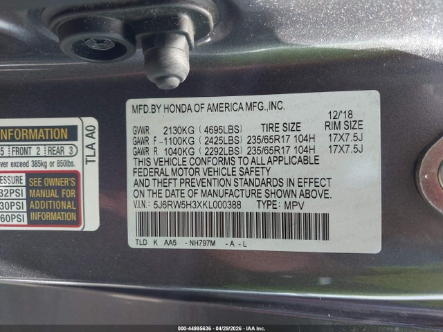 5J6RW5H3XKL000388 Honda CR-V LX