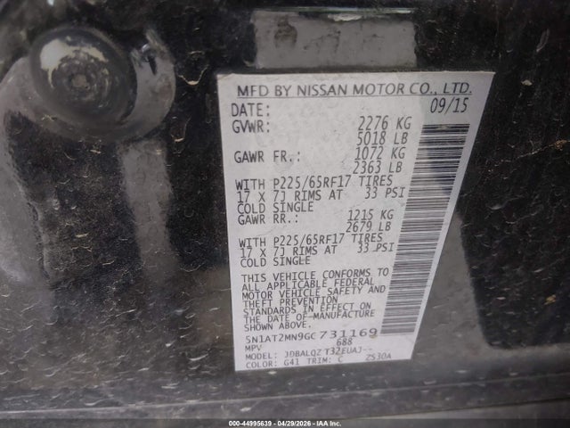 Продаж на аукціоні авто 2016 Nissan Rogue Sv, vin: 5N1AT2MN9GC731169, номер лоту: 44995639