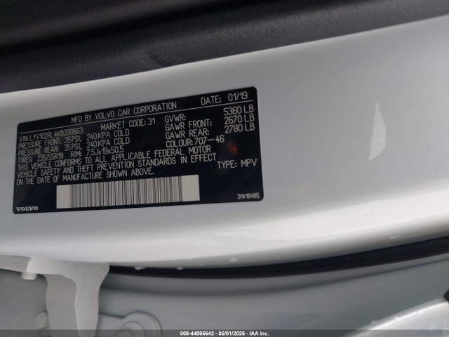 Aukcja sprzedaży 2019 Volvo Xc60 T5 Inscription, vin: LYV102RL4KB330663, numer aukcji: 44995642