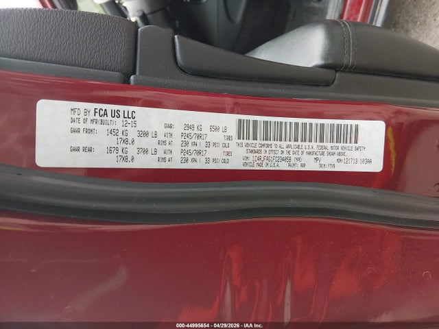 2015 Jeep Grand Cherokee Laredo მანქანა იყიდება აუქციონზე, vin: 1C4RJFAG1FC234058, აუქციონის ნომერი: 44995654