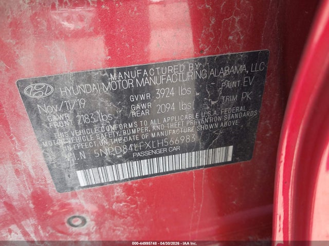 2020 Hyundai Elantra Sel მანქანა იყიდება აუქციონზე, vin: 5NPD84LFXLH566983, აუქციონის ნომერი: 44995748