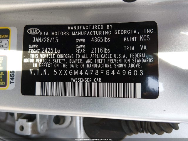 Продажа на аукционе авто 2015 Kia Optima Lx, vin: 5XXGM4A78FG449603, номер лота: 44995756