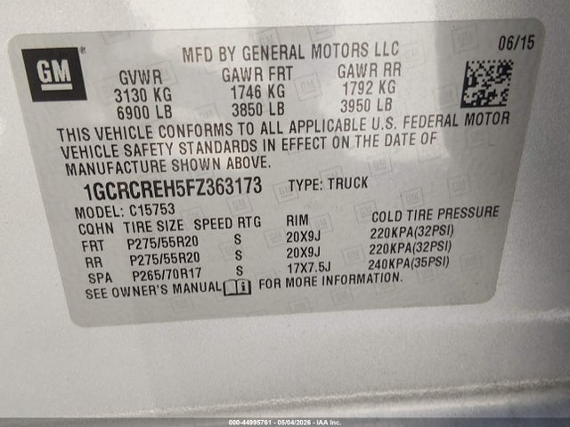 1GCRCREH5FZ363173 Chevrolet Silverado 1500 1lt