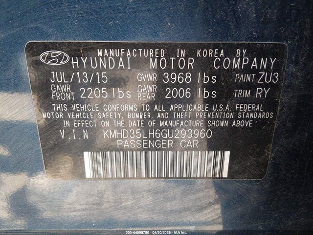 Aukcja sprzedaży 2016 Hyundai Elantra Gt, vin: KMHD35LH6GU293960, numer aukcji: 44995780