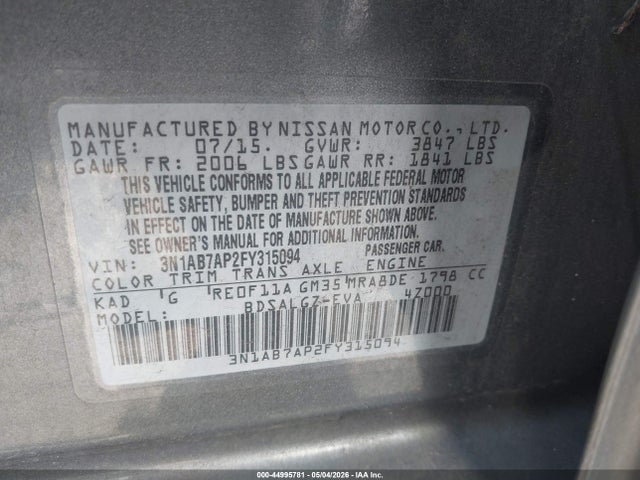 Nissan SENTRA SL 2015 3N1AB7AP2FY315094 Image 9