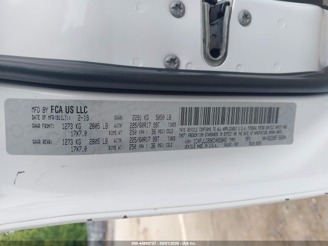 Aukcja sprzedaży 2019 Jeep Cherokee Latitude Fwd, vin: 1C4PJLCB9KD405845, numer aukcji: 44995787