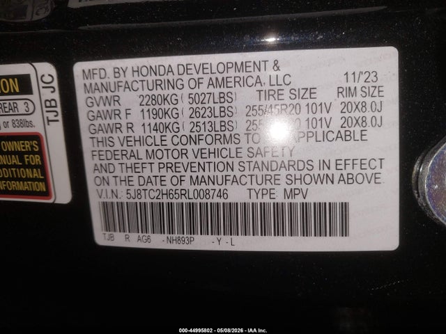 Aukcja sprzedaży 2024 Acura Rdx A-spec Package, vin: 5J8TC2H65RL008746, numer aukcji: 44995802