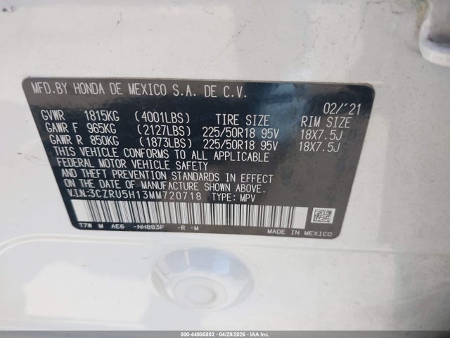 3CZRU5H13MM720718 Honda Hr-v 2wd Sport