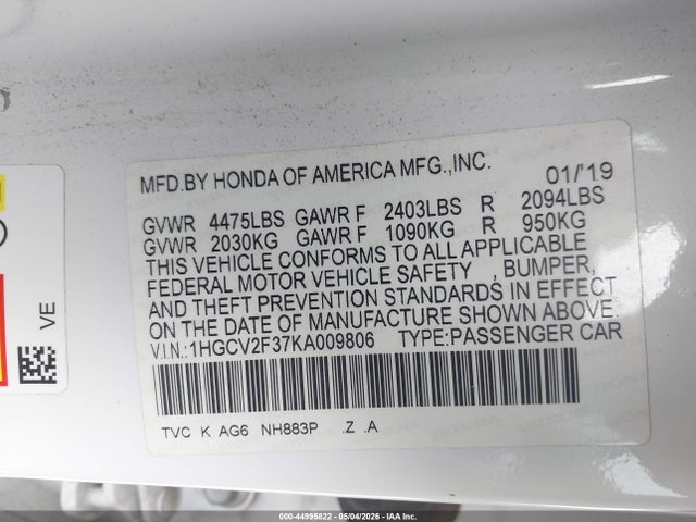 1HGCV2F37KA009806 Honda Accord Sport 2.0t