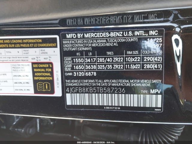 Aukcja sprzedaży 2026 Mercedes-benz Amg Gle 63 S 4matic+, vin: 4JGFB8KB5TB587236, numer aukcji: 44995840