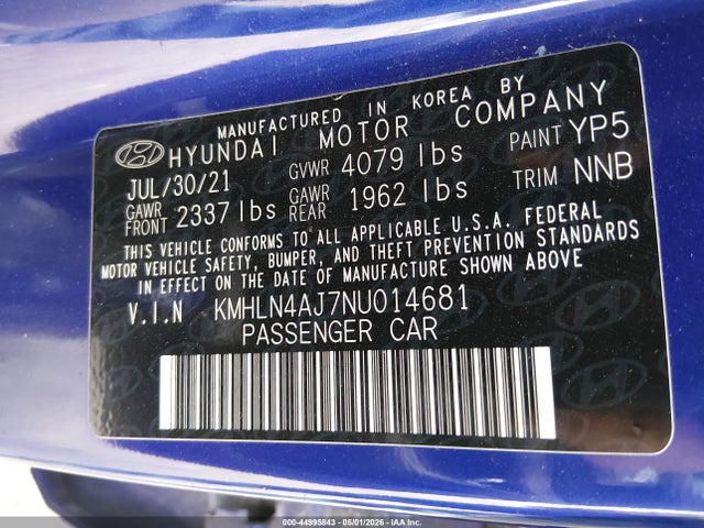 Продаж на аукціоні авто 2022 Hyundai Elantra Hybrid Limited, vin: KMHLN4AJ7NU014681, номер лоту: 44995843