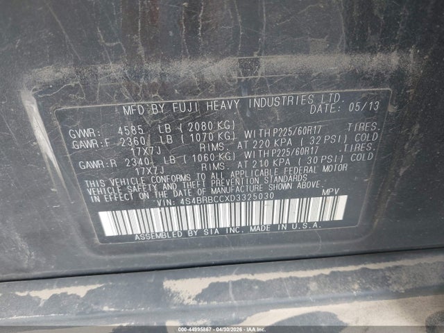 Продаж на аукціоні авто 2013 Subaru Outback 2.5i Premium, vin: 4S4BRBCCXD3325030, номер лоту: 44995867