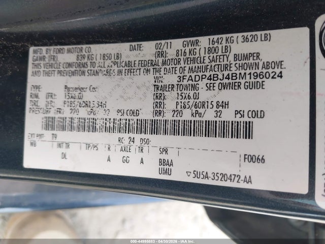 Продаж на аукціоні авто 2011 Ford Fiesta Se, vin: 3FADP4BJ4BM196024, номер лоту: 44995883