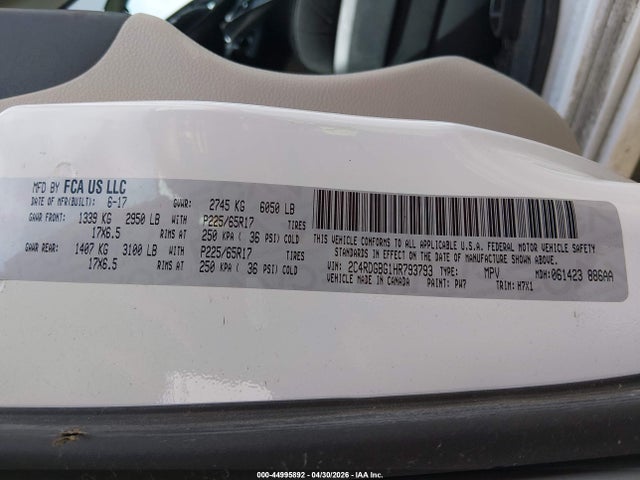 Aukcja sprzedaży 2017 Dodge Grand Caravan Se, vin: 2C4RDGBG1HR793793, numer aukcji: 44995892