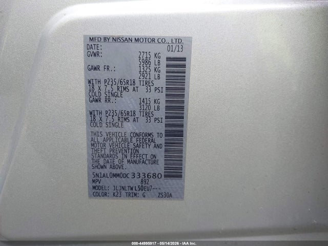 Aukcja sprzedaży 2013 Infiniti Jx35, vin: 5N1AL0MM0DC333680, numer aukcji: 44995917