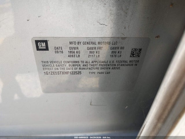 1G1ZE5STXHF122525 Chevrolet MALIBU 1LT