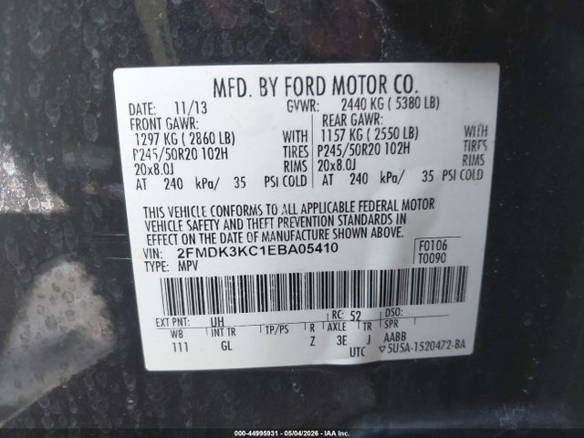 Продажа на аукционе авто 2014 Ford Edge Limited, vin: 2FMDK3KC1EBA05410, номер лота: 44995931