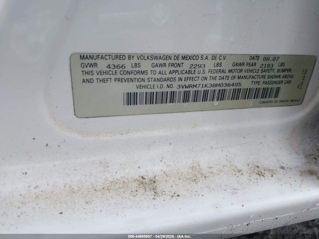 Продаж на аукціоні авто 2008 Volkswagen Jetta Se/sel, vin: 3VWRM71K38M036405, номер лоту: 44995957