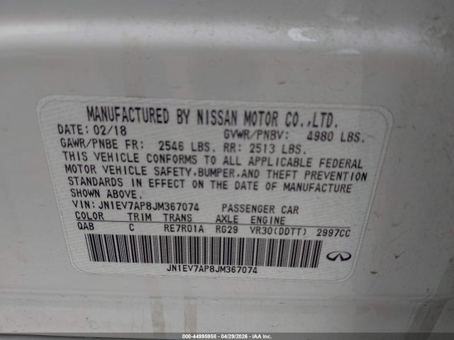 Продажа на аукционе авто 2018 Infiniti Q50 3.0t Luxe, vin: JN1EV7AP8JM367074, номер лота: 44995958