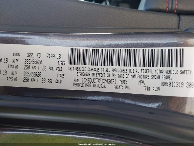 Продаж на аукціоні авто 2015 Dodge Durango R/t, vin: 1C4SDJCTXFC743071, номер лоту: 44995993