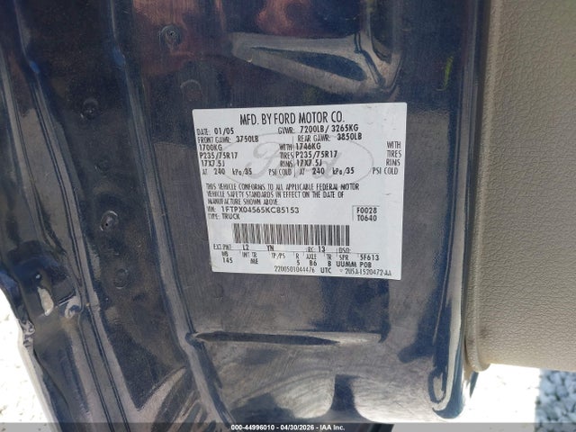 2005 Ford F-150 Fx4/xlt მანქანა იყიდება აუქციონზე, vin: 1FTPX04565KC85153, აუქციონის ნომერი: 44996010