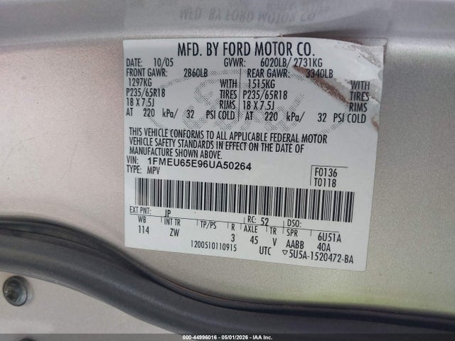 Aukcja sprzedaży 2006 Ford Explorer Limited, vin: 1FMEU65E96UA50264, numer aukcji: 44996016