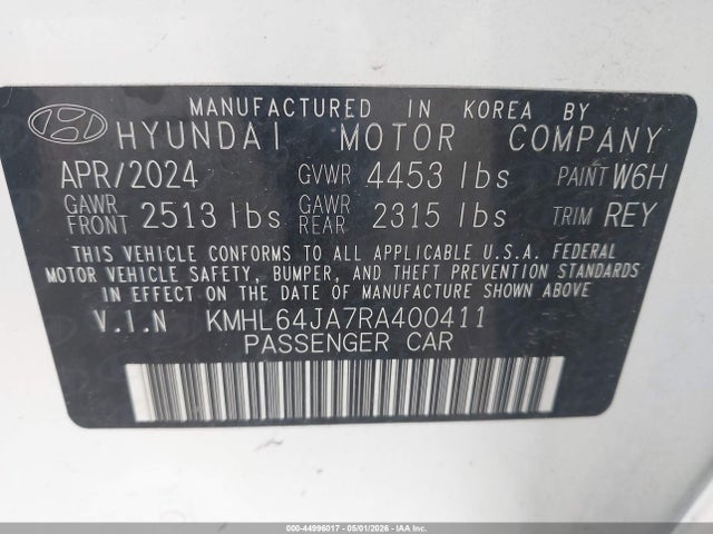 2024 Hyundai Sonata Sel მანქანა იყიდება აუქციონზე, vin: KMHL64JA7RA400411, აუქციონის ნომერი: 44996017