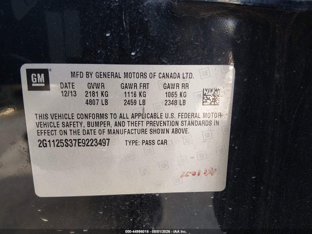 Aukcja sprzedaży 2014 Chevrolet Impala 2lt, vin: 2G1125S37E9223497, numer aukcji: 44996018
