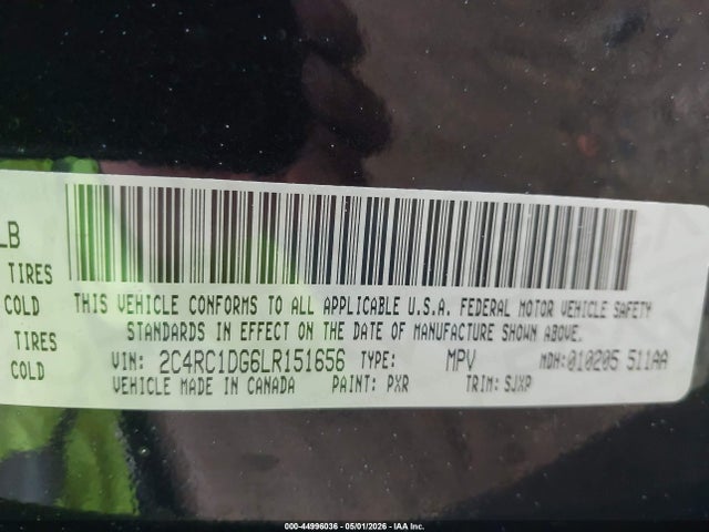 Продаж на аукціоні авто 2020 Chrysler Voyager Lxi, vin: 2C4RC1DG6LR151656, номер лоту: 44996036