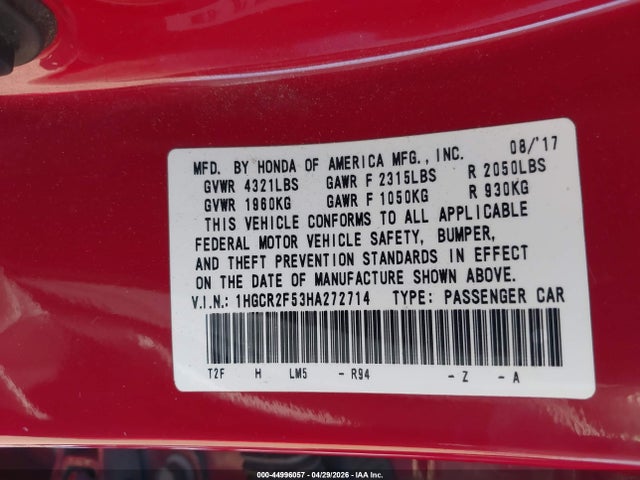 1HGCR2F53HA272714 Honda Accord Sport