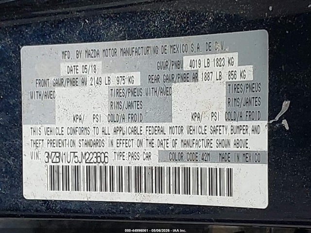 Продаж на аукціоні авто 2018 Mazda Mazda3 Sport, vin: 3MZBN1U75JM223606, номер лоту: 44996061