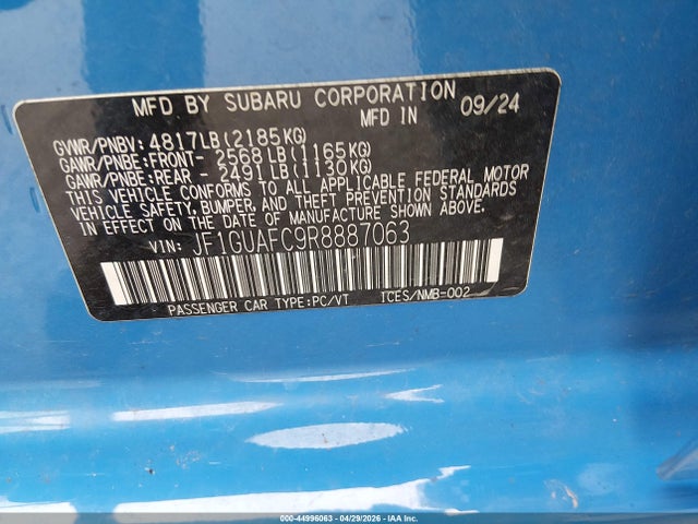Продаж на аукціоні авто 2024 Subaru Impreza Sport 5-door, vin: JF1GUAFC9R8887063, номер лоту: 44996063