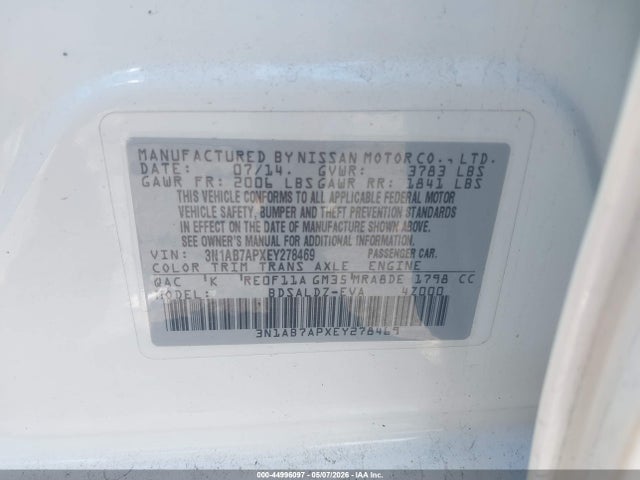 Aukcja sprzedaży 2014 Nissan Sentra Sv, vin: 3N1AB7APXEY278469, numer aukcji: 44996097