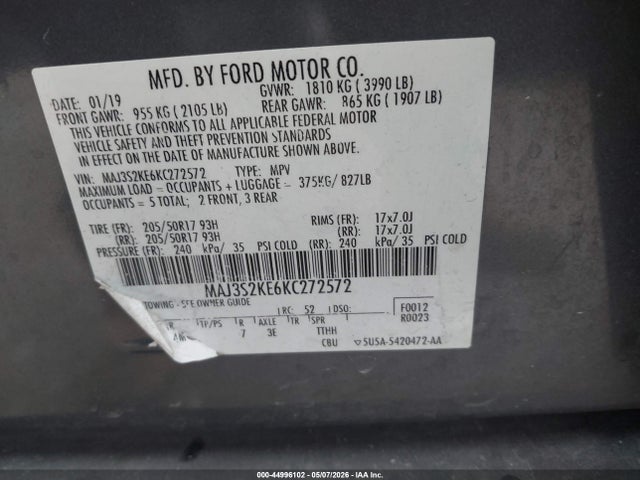 Продаж на аукціоні авто 2019 Ford Ecosport Titanium, vin: MAJ3S2KE6KC272572, номер лоту: 44996102