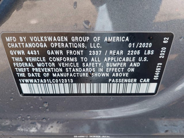 1VWWA7A31LC012313 Volkswagen Passat 2.0t Se