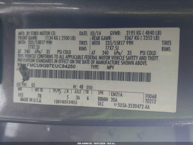 Продажа на аукционе авто 2014 Ford Escape Se, vin: 1FMCU9G97EUC84250, номер лота: 44996163