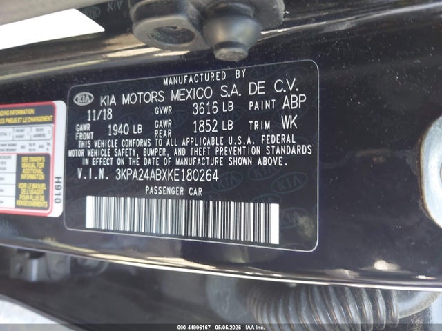 Aukcja sprzedaży 2019 Kia Rio S, vin: 3KPA24ABXKE180264, numer aukcji: 44996167