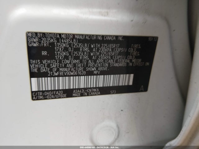 Aukcja sprzedaży 2013 Toyota Rav4 Xle, vin: 2T3WFREV9DW061639, numer aukcji: 44996168