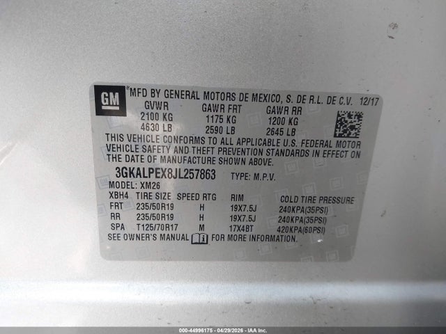Продаж на аукціоні авто 2018 Gmc Terrain Slt, vin: 3GKALPEX8JL257863, номер лоту: 44996175