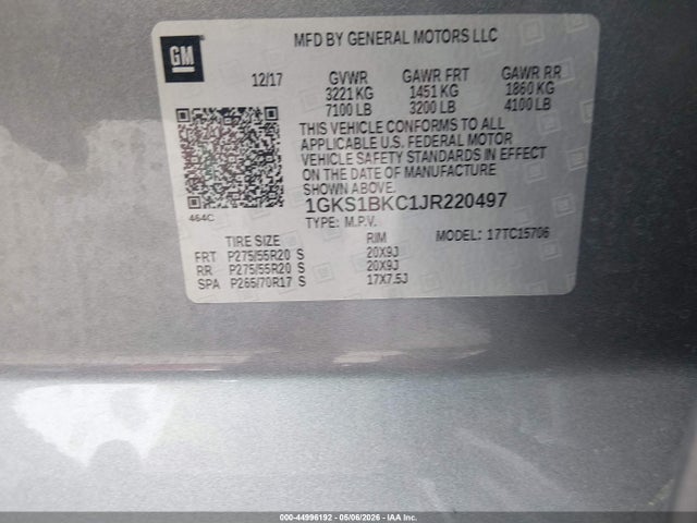 Aukcja sprzedaży 2018 Gmc Yukon Slt, vin: 1GKS1BKC1JR220497, numer aukcji: 44996192