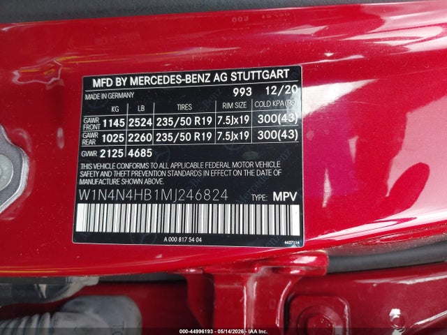 Aukcja sprzedaży 2021 Mercedes-benz Gla 250 4matic, vin: W1N4N4HB1MJ246824, numer aukcji: 44996193