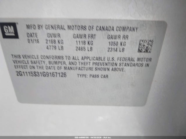 Продаж на аукціоні авто 2016 Chevrolet Impala 2lt, vin: 2G1115S31G9167126, номер лоту: 44996195