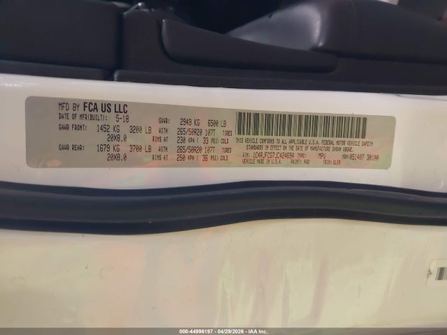 44996197 :رقم المزاد ، 1C4RJFCG7JC424694 vin ، 2018 Jeep Grand Cherokee Overland 4x4 مزاد بيع