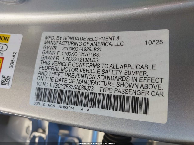 1HGCY2F82SA089373 Honda Accord Hybrid Touring